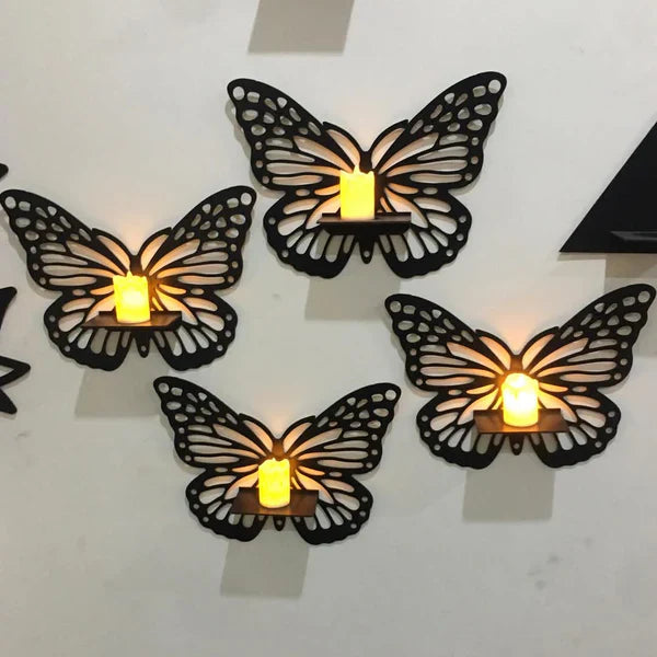 Set of 4 butterflies Miniature shelves Wooden